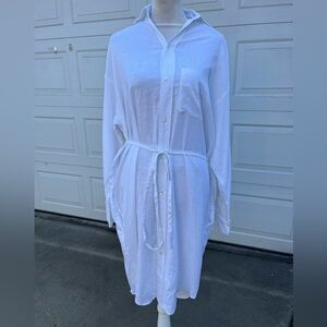 VINCE Belted Linen-Blend Mini Shirt Dress White Size XS NWT